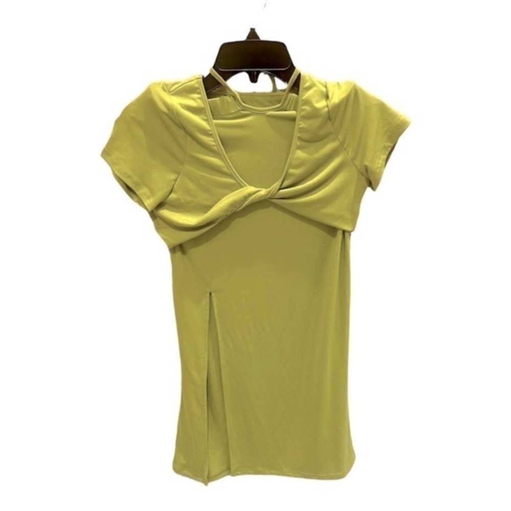 12th Tribe  pistachio Green Ruched Tie Neck Layered Mini Dress Size Small